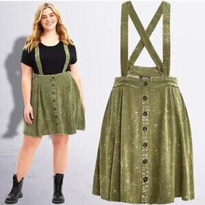 [Torrid] Olive Green Mineral Wash Button Front Skirtall A-Line Mini NWT Size 1X